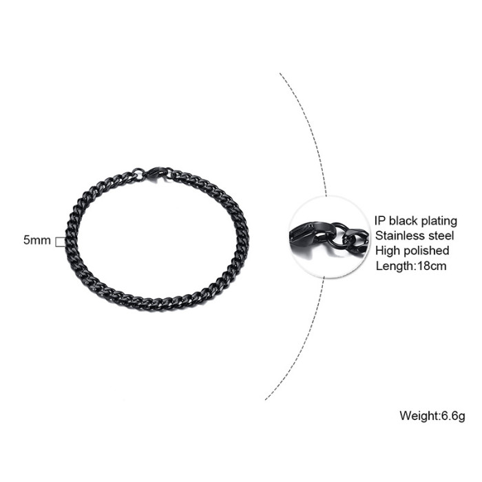 Wholesale Stainless Steel Mens Black Plate Cuban Link Bracelet