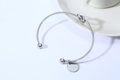 Wholesale Stainless Steel Disk Tag Love Knot Cuff Bracelet