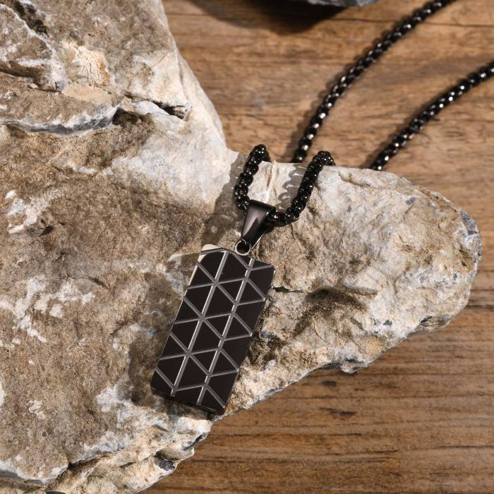 Wholesale Stainless Steel Rectangular Pendant with Geometric Patterns
