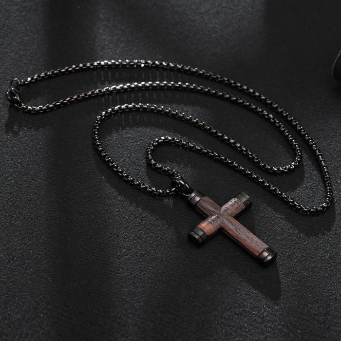 Wholesale Stainless Steel Wood Inlay Cross Pendant