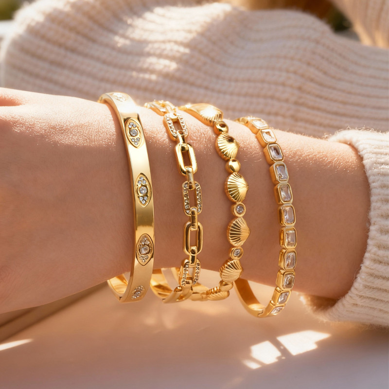 Wholesale 18K Gold Plated Stainless Steel Bangle Set