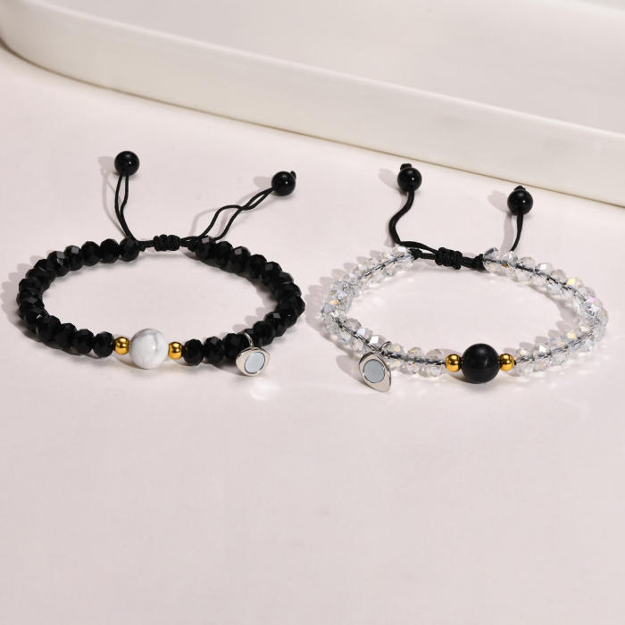 Wholesale Crystal Bead Heart Magnet Couple Bracelet