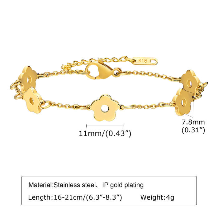 Wholesale Stainless Steel Hollow Dainty Flower Chain Bracelet