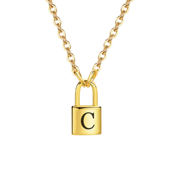 Wholesale Stainless Steel Initial Padlock Necklace