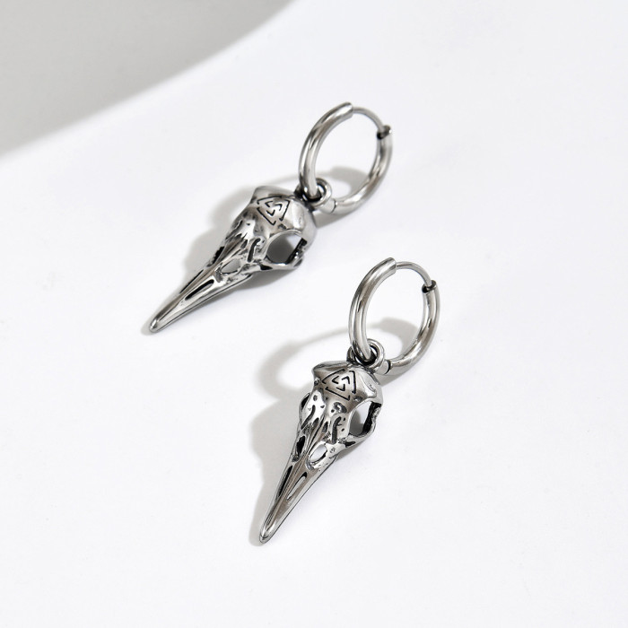 Wholesale Retro Stainless Steel Bird Skull Earrings
