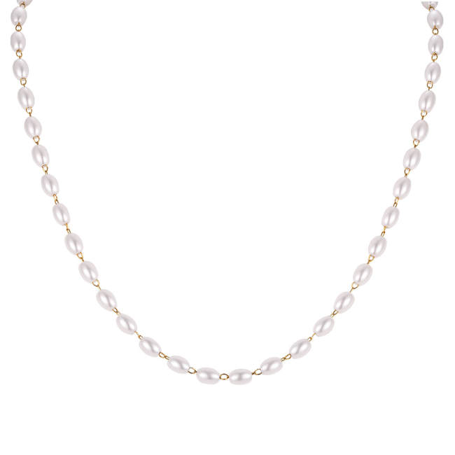 Wholesale Stainless Steel Classic Faux Pearl Chain Necklace