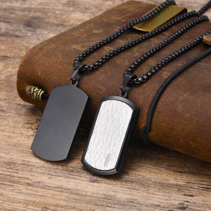Wholesale Stainless Steel Hammered Dog Tag Pendant with CZ