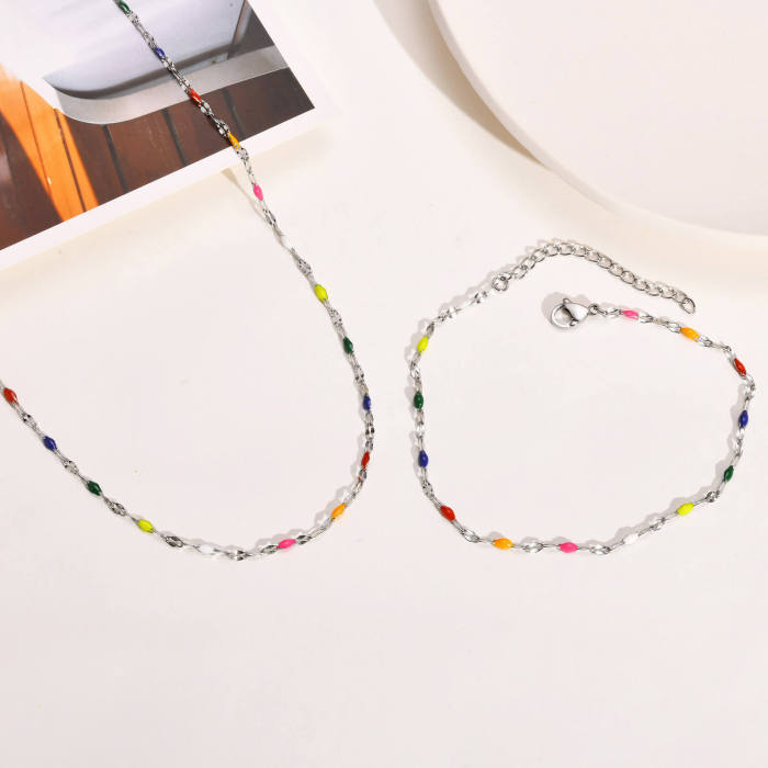 Wholesale Stainless Steel Colored Bead Lip Link Chain Necklace