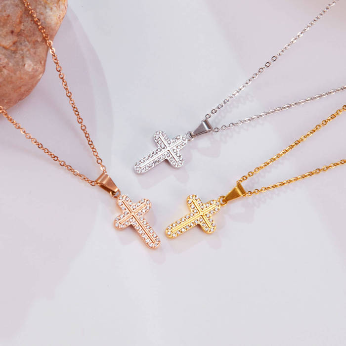 Wholesale Stainless Steel Women Cross with CZ