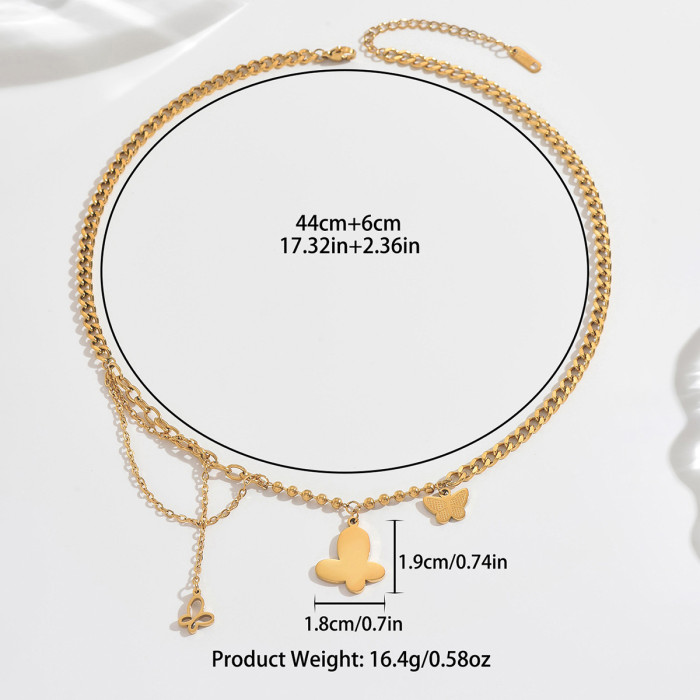 Wholesale Stainless Steel Multi-Layer Butterfly Necklace