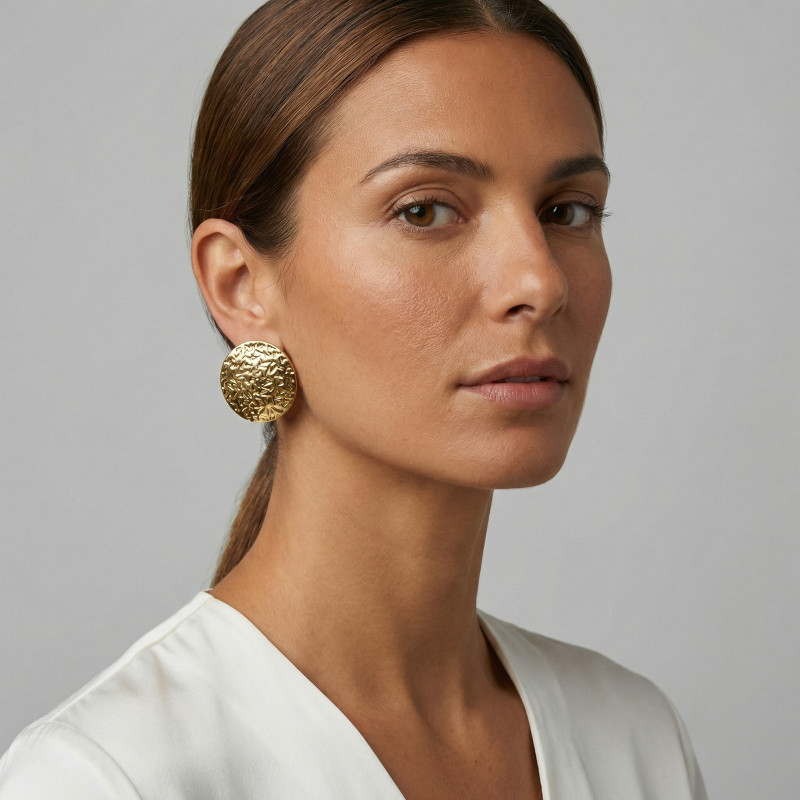 Wholesale Gold Plated Textured Round Disk Stud Earrings