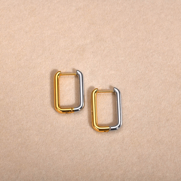 Wholesale Stainless Steel Two Tone Geometric Square Earrings