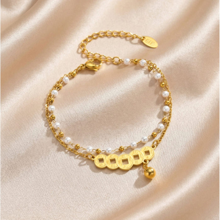 Wholesale Stainless Steel Five Emperor Coins Bracelet