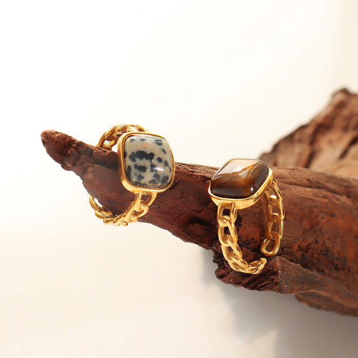 Wholesale Stainless Steel Adjustable Chain Ring with Square Gemstone