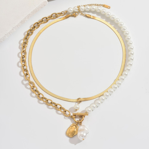 Wholesale Stainless Steel Pearl Layering Necklace