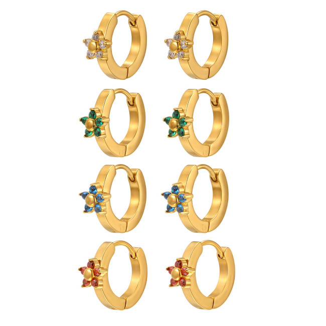 Wholesale Stainless Steel Cute Gold Flower Huggie Earrings
