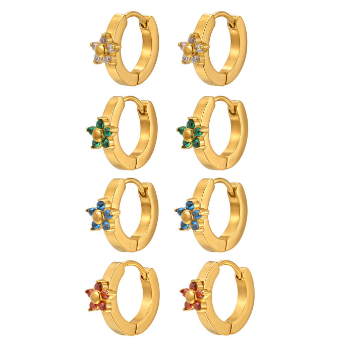 Wholesale Stainless Steel Cute Gold Flower Huggie Earrings