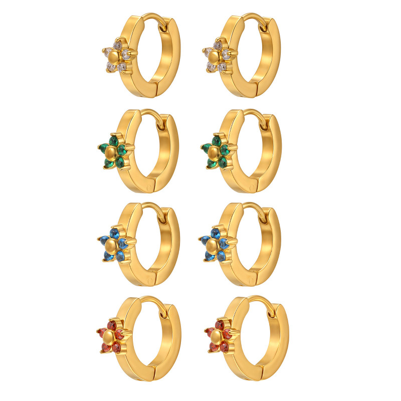 Wholesale Stainless Steel Cute Gold Flower Huggie Earrings