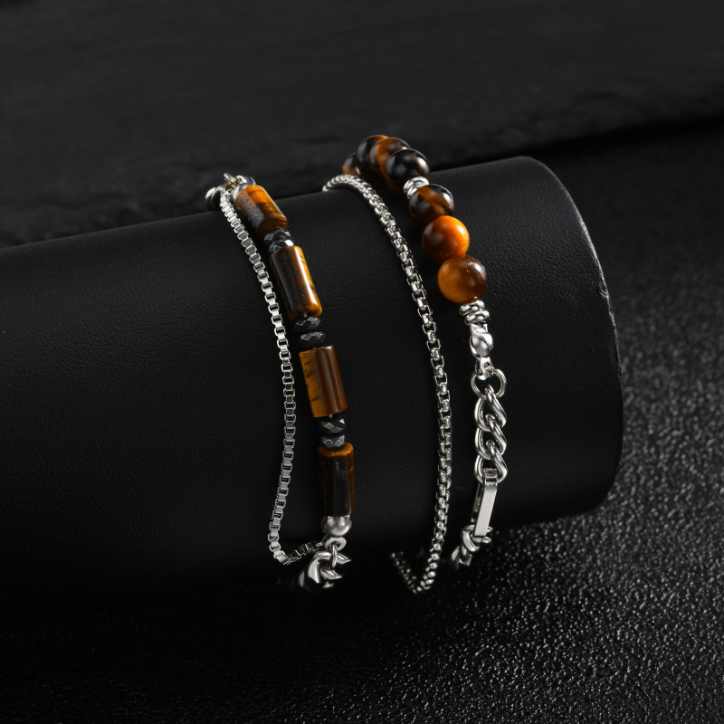 Wholesale Stainless Steel Tiger's Eye Layer Chain Bracelet