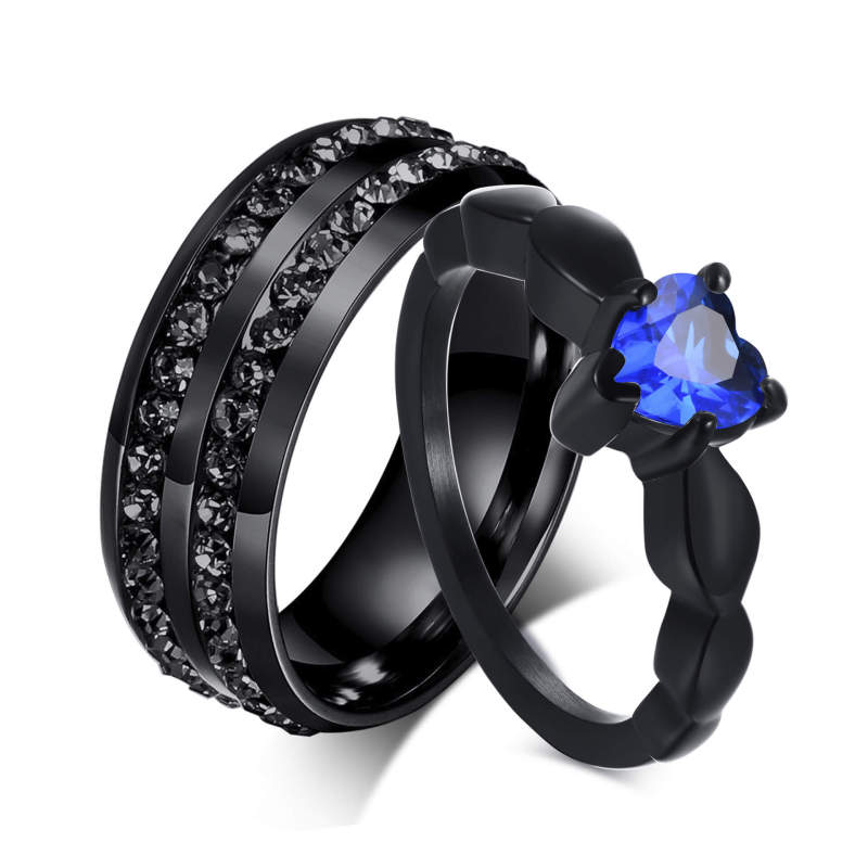 Wholesale Stainless Steel Bling Black Couple Rings