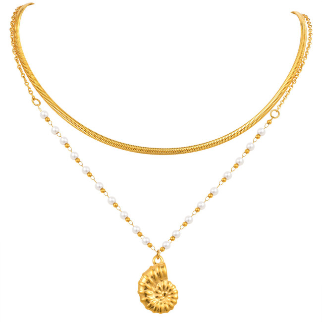 Wholesale Stainless Steel Conch Double Layered Necklace