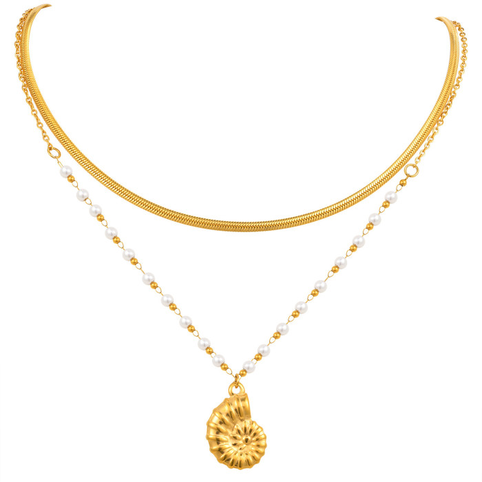 Wholesale Stainless Steel Conch Double Layered Necklace