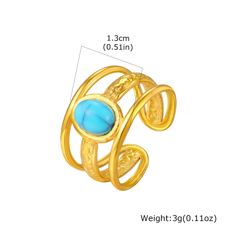 Wholesale Bohemian Gold Stainless Steel Turquoise Ring Set