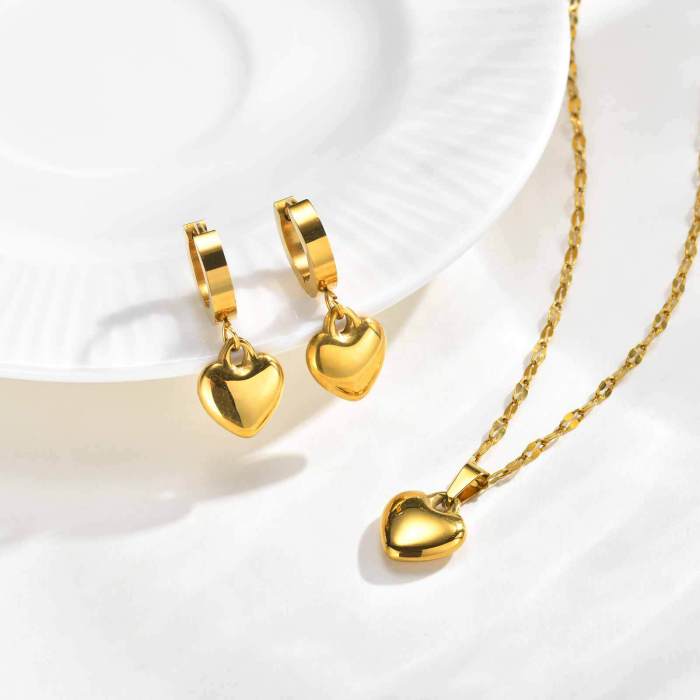 Wholesale Stainless Steel 3D Puffy Heart Jewelry Set