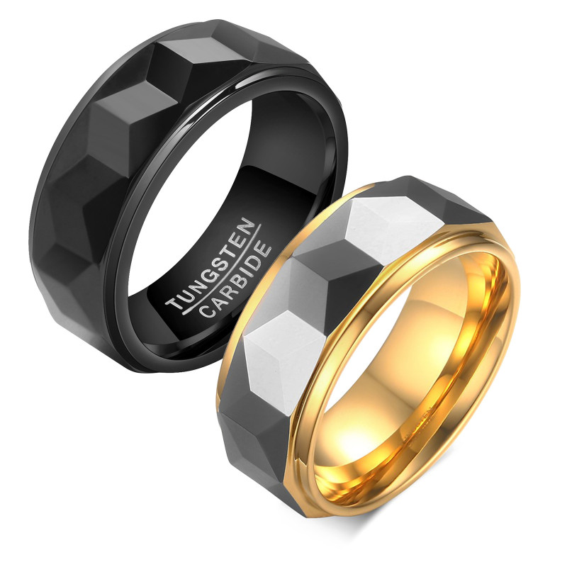 Wholesale Black Tungsten Ring Matte Facet Cut Step Edge