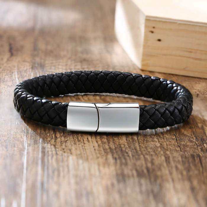 Wholesale Stainless Steel Classic Braided Leather Bracelet