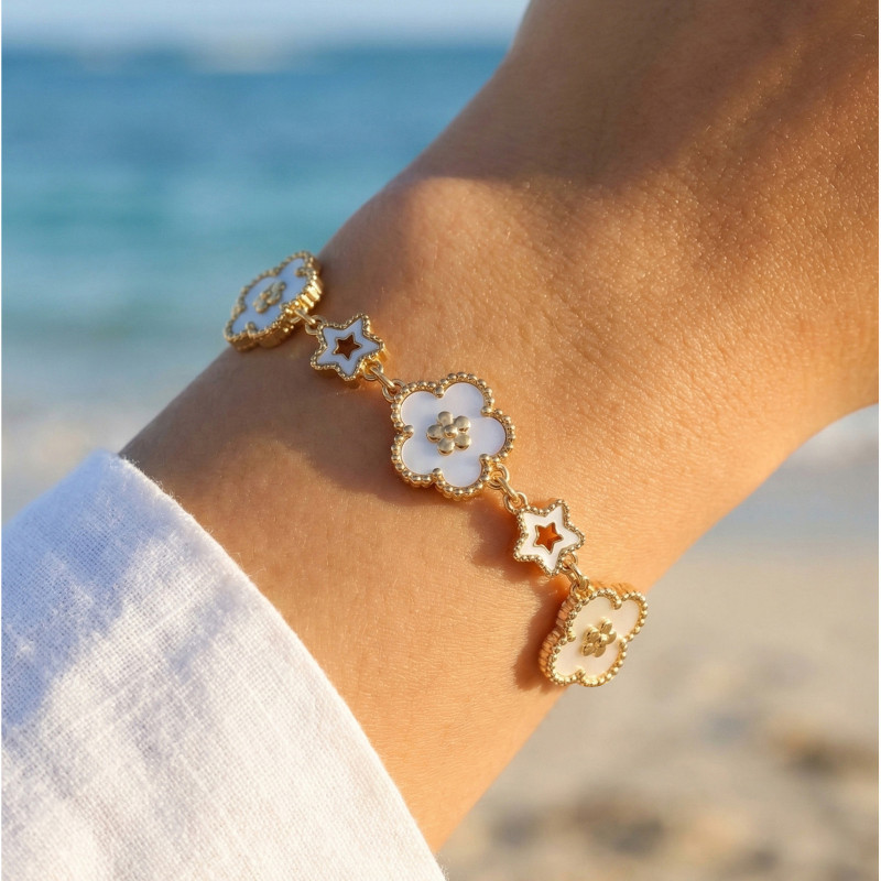 Wholesale Stainless Steel Mother of Pearl Flower Bracelet