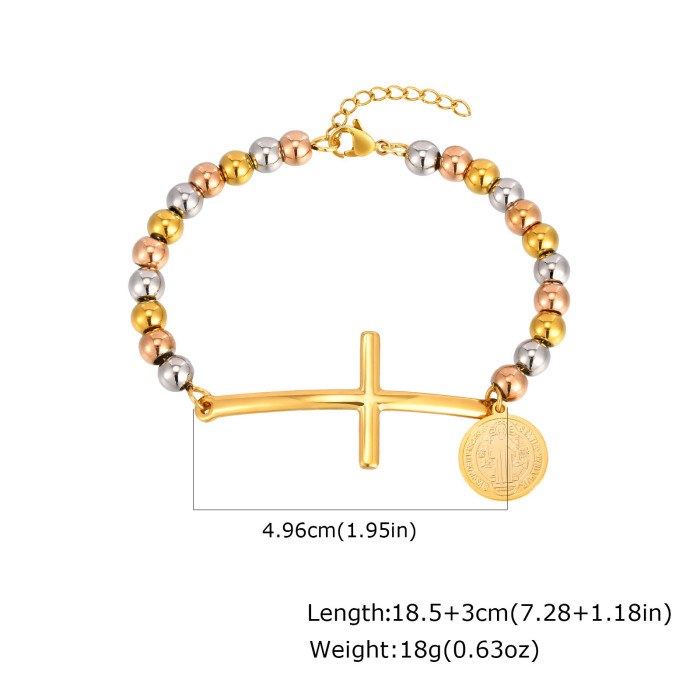 Wholesale Stainless Steel Cross Beaded Bracelet