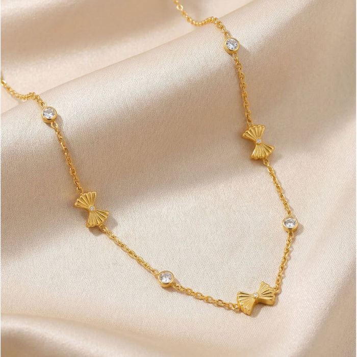 Wholesale Stainless Steel Ribbed Bow Knot Necklace