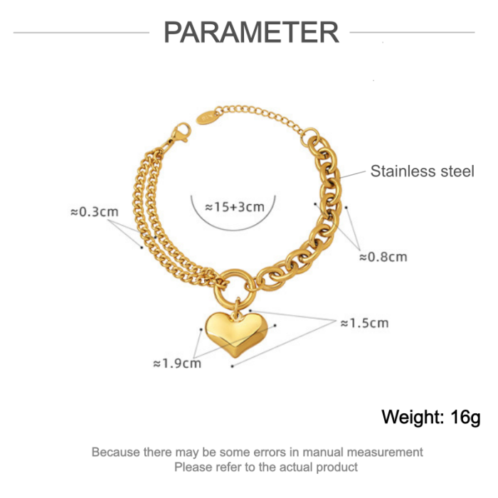 Wholesale Stainless Steel Heart Charm Link Chain Bracelet