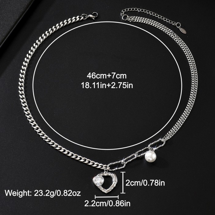 Wholesale Stainless Steel Cubit & Paperclip Chain Heart Necklace