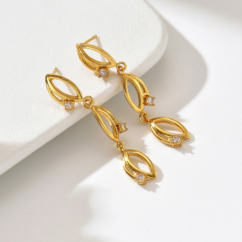 Wholesale Stainless Steel 18K Gold Plated Leaf Earrings