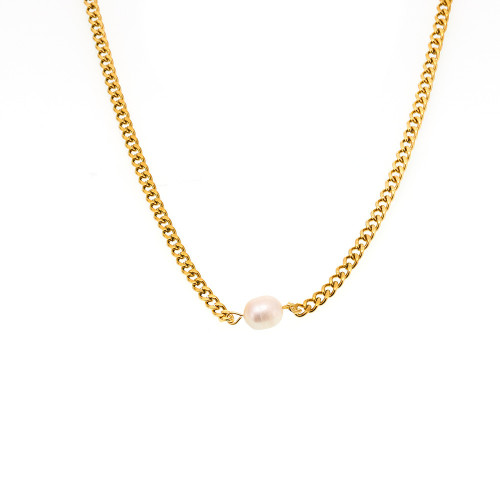 Wholesale Stainless Steel Simple single pearl necklace