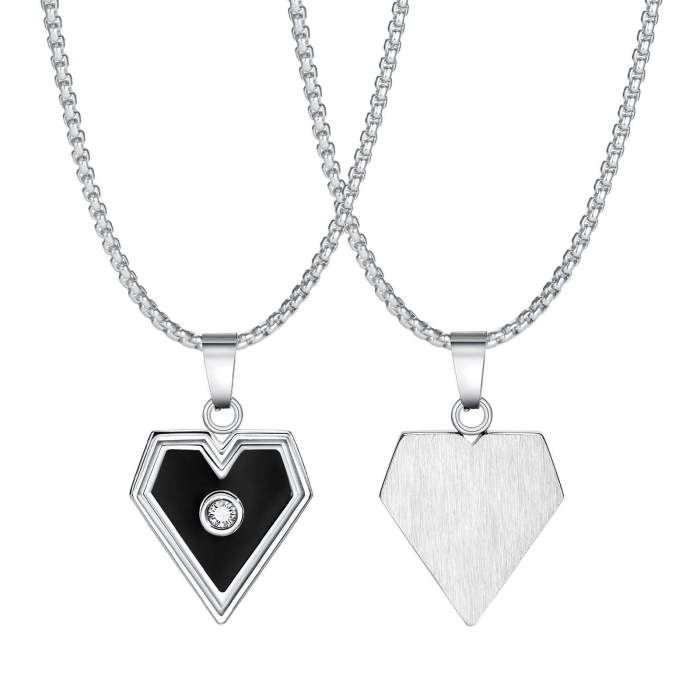 Wholesale Stainless Steel Black Heart Pendant with CZ