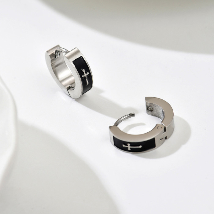 Wholesale Stainless Steel Gothic Cross Huggie Earrings