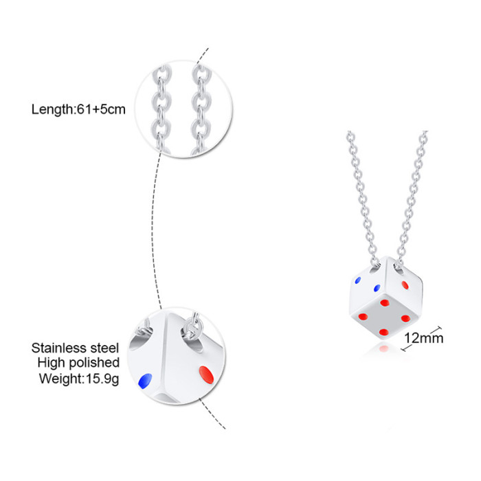 Wholesale Stainless Steel Fashion Dice Pendant Necklace