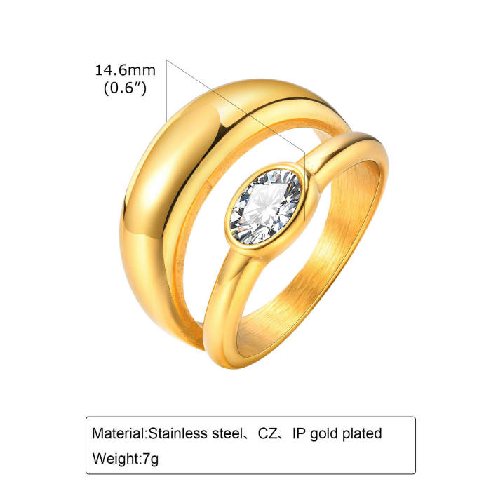 Wholesale Stainless Steel Gold Double Zirconia Ring