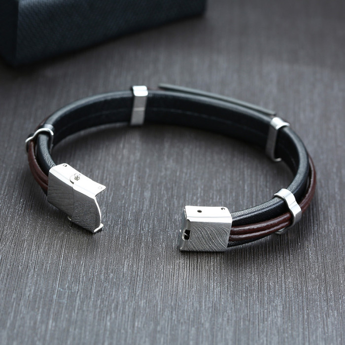 Wholesale Stainless Steel Mens Leather ID Bracelets Engraved