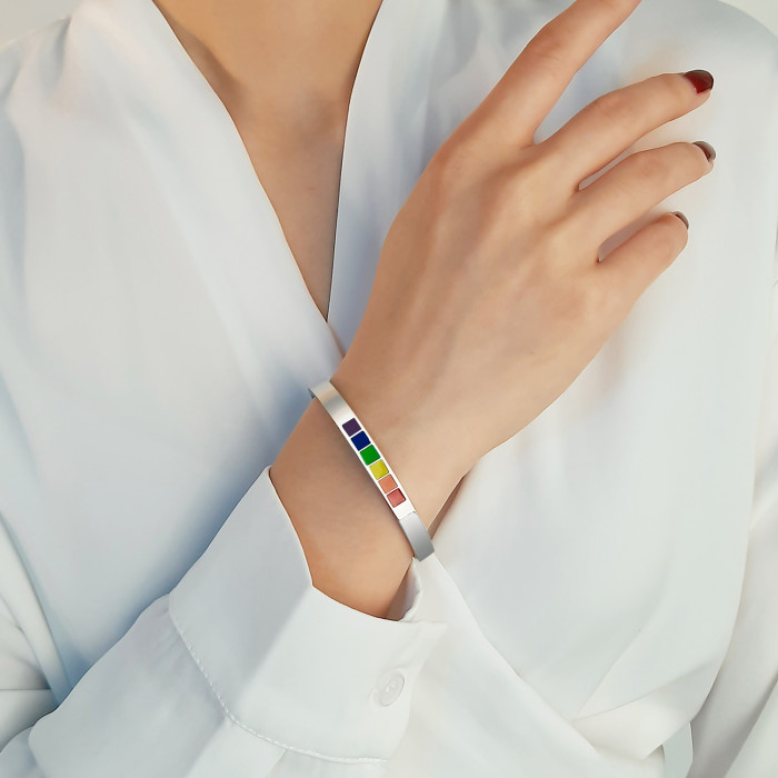 Wholesale Stainless Steel Enamel Rainbow Cuff Bracelet
