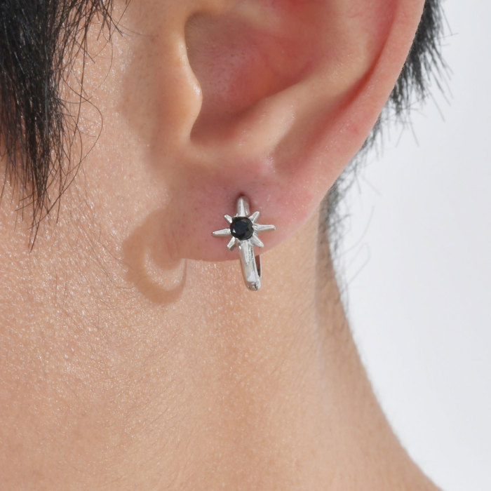 Wholesale Stainless Steel Black Zirconia Earrings