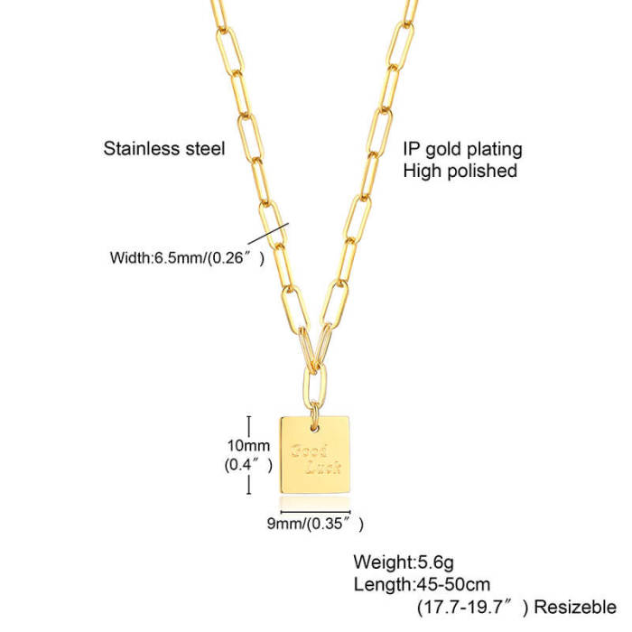 Wholesale Stainless Steel Good Luck Dog Tag Paperclip Necklace