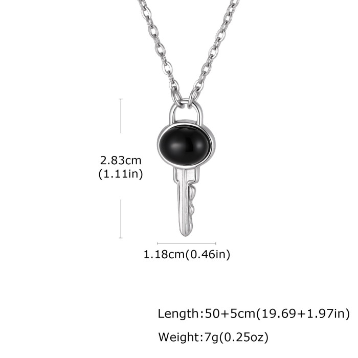 Wholesale Stainless Steel Black Agate Key Necklace