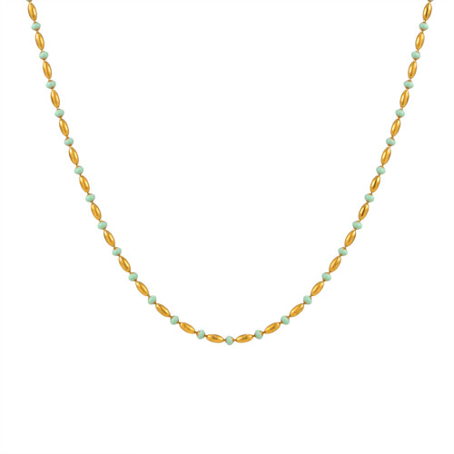 Wholesale Stainless Steel Green Bead Necklace