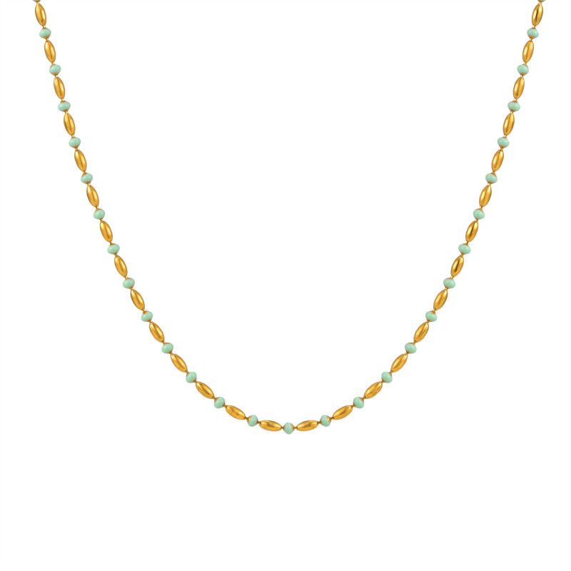 Wholesale Stainless Steel Green Bead Necklace