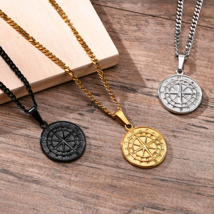 Wholesale Stainless Steel Vintage Compass Pendant Necklace