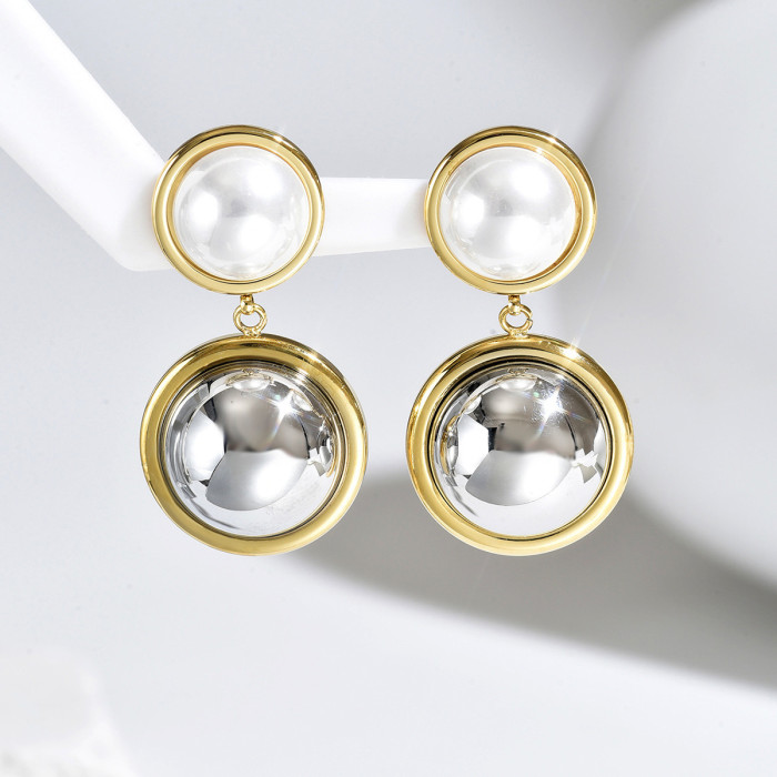 Wholesale Stainless Steel Pearl & Metallic Globe Earrings